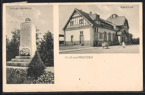 AK Weetzen, Bahnhof und Kriegerdenkmal