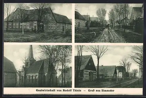 AK Simander, Gasthaus von Rodolf Thiele, Kirche, Strassenpartie