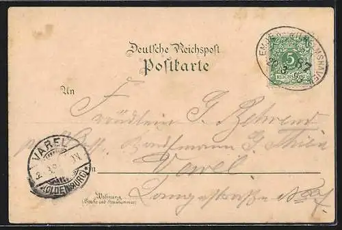 Lithographie Sande / Oldbg., Gasthof, Bahnhof, Kirche, Altmarienhausen