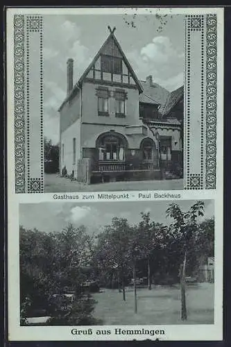 Mondschein-AK Hemmingen / Niedersachsen, Gasthaus zum Mittelpunkt, Bes. Paul Backhaus