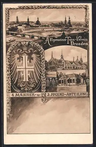 AK Dresden, Allgemeiner Turn-Verein, 4. Männer- und 3. Jugend-Abteilung, Stadtpanorama und Wappen