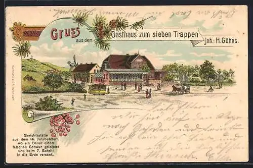 Lithographie Hannover, Gasthaus zum sieben Trappen, verzierter Rahmen