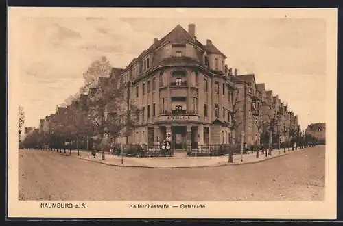 AK Naumburg a. S., Gasthof Hüttich, Ecke Halleschestrasse und Oststrasse