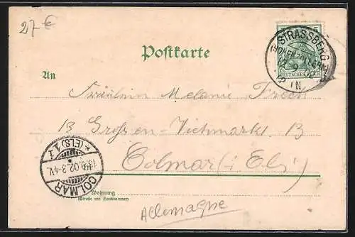 Lithographie Strassberg / Hohenzollern, Bahnhof, Ott`sche Tricot-Fabrik, Brauerei z. Zollern, Kirche und Totalansicht