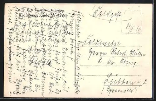 AK Wien-Grinzing, Partie am k. k. Kriegsspital, Krankengebäude 29-37