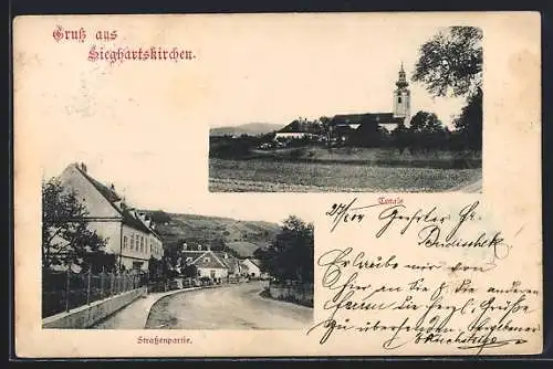 AK Sieghartskirchen, Strassenpartie und Blick zur Kirche