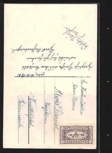 AK St. Pantaleon-Erla, Gruss aus Erla, Koch-, Haushaltungs- und landwirtschaftl. Fortbildungs-Schule, Blumen-Passepartout