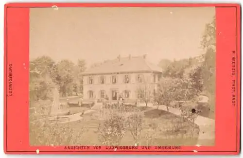 Fotografie R. Wetzig, Ansicht Ludwigsburg, Schloss Marienwahl mit Schlosspark und Wasserspiel