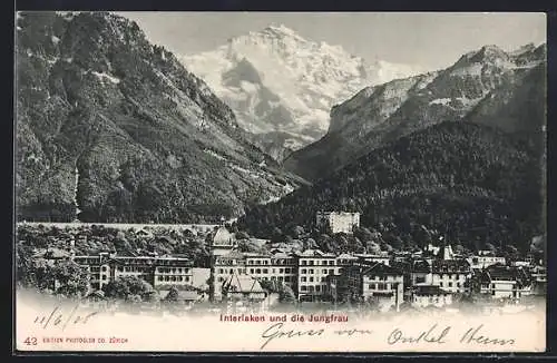 AK Interlaken, Teilansicht und die Jungfrau