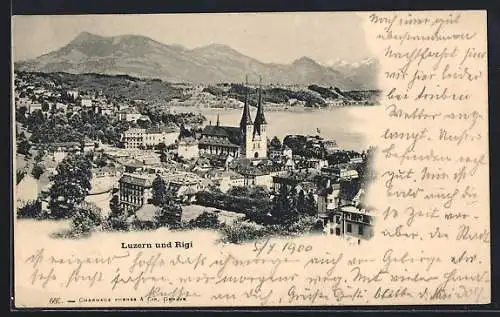 AK Luzern, Teilansicht mit Kirche und Rigi