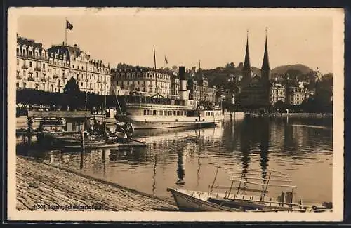 AK Luzern, Schweizerhofquai mit Dampfer