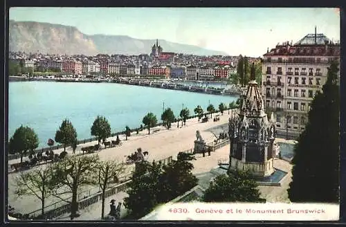 AK Genève, Panorama et le Monument Brunswick