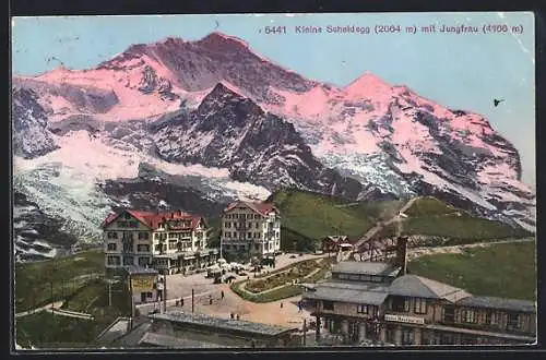 AK Kleine Scheidegg, Totalansicht mit Blick auf die Jungfrau bei Dämmerung