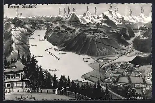 Künstler-AK Interlaken, Berner-Oberland, Haderkulm, Hotel mit Oberried, Böningen und Matten