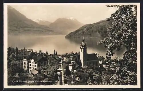 AK Vitznau, Hotel und Kirche gegen das Stanserhorn