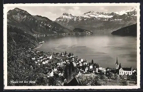 AK Weggis, Teilansicht mit den Alpen