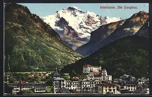 AK Interlaken, Teilansicht mit Jungfrau