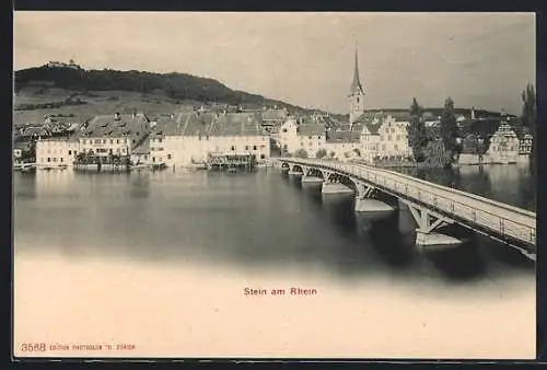 AK Stein am Rhein, Uferpartie mit Kirche