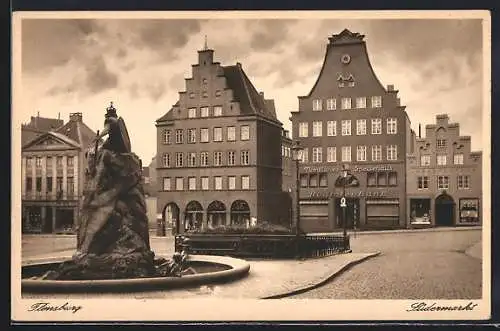 AK Flensburg, Südermarkt mit Denkmal