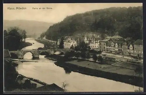 AK Hann Münden, Partie an der Werra mit Werrabrücke