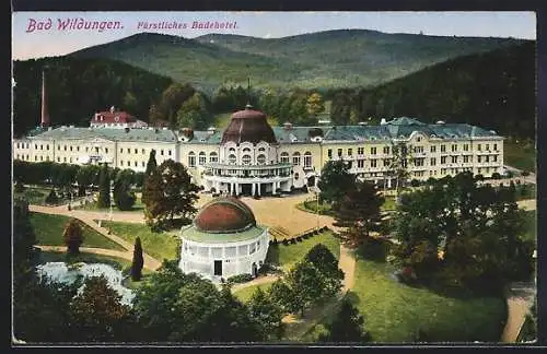 AK Bad Wildungen, Fürstliches Badehotel mit Anlagen u. Bergpanorama