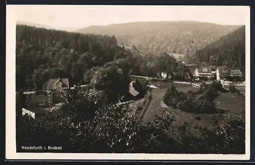 AK Wendefurth i. Bodetal, Ortsansicht mit Brücke aus der Vogelschau