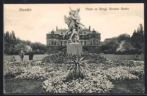 AK Dresden, Palais im Grossen Garten, mit Figurengruppe