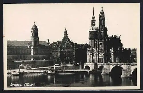 AK Dresden, Elbmotiv mit Brücke