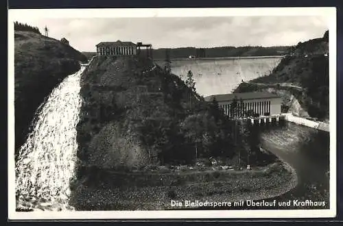 AK Saalburg, Die Bleilochsperre mit Überlauf und Krafthaus