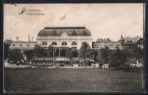 AK Bad Salzuflen, Fürstl. Kurhaus von einer Wiese aus