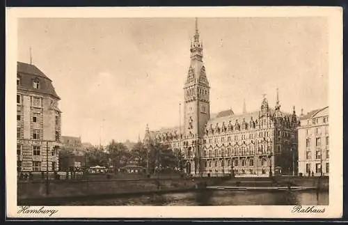 AK Hamburg, Rathaus vom Wasser aus