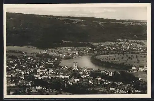 AK Bad Säckingen, Fliegeraufnahme der Ortschaft mit Rhein und Bahnhof