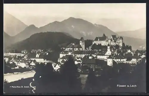 AK Füssen, Teilansicht mit Fluss Lech