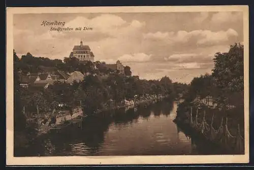 AK Havelberg, Stadtgraben mit Dom