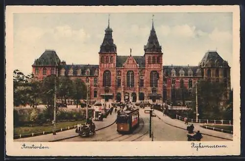 AK Amsterdam, Ryksmuseum mit Strassenbahn