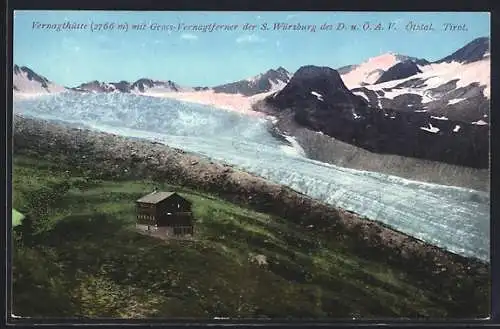 AK Vernagthütte /Ötztal, Ansicht mit Gross-Vernagtferner aus der Vogelschau