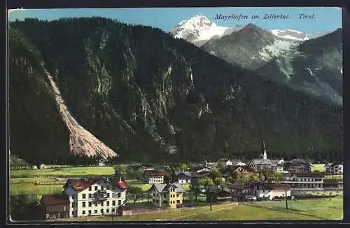 AK Mayrhofen im Zillertal, Teilansicht vor Bergpanorama