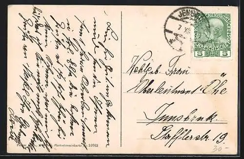 AK Mayrhofen im Zillertal, Teilansicht vor Bergpanorama