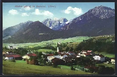 AK Mieders im Stubaital, Gesamtansicht mit Bergpanorama