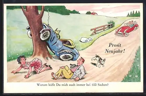 AK Autounfall auf der Landstrasse, Warum küsst Du mich auch immer bei 100 Sachen