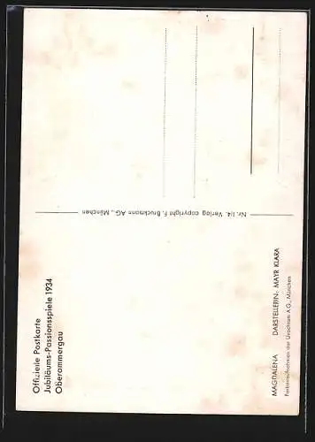 AK Oberammergau, Jubiläums-Passionsspiele 1934, Magdalena, gespielt von Klara Mayr