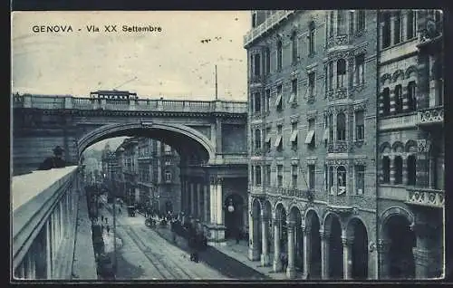 AK Genova, Via XX Settembre, Strassenbahn