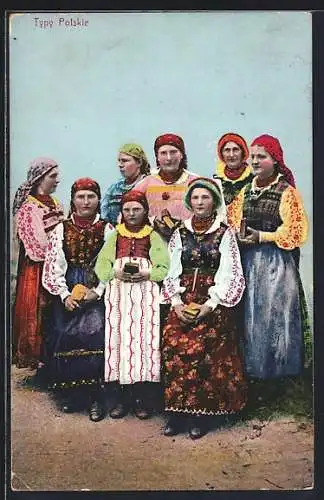 AK Typy Polskie, Frauen und Mädchen in polnischer Tracht