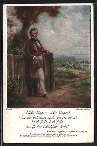 Künstler-AK A. Broch: Franz Peter Schubert in der Natur, Das Dreimäderlhaus