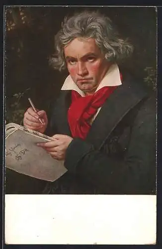 Künstler-AK Beethoven mit Notenblättern in der Hand