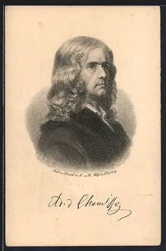 Lithographie Adelbert v. Chamisso, Portrait des Dichters