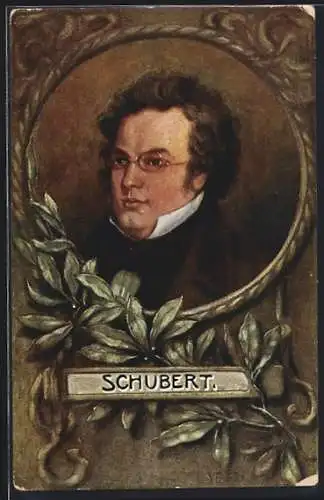 AK Komponist Schubert mit Brille, Zweig