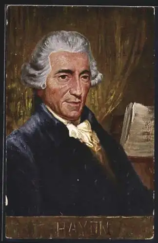 Künstler-AK Der Komponist Joseph Haydn, Notenheft im Hintergrund