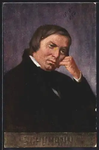 Künstler-AK Der Komponist Robert Schumann in nachdenklicher Pose