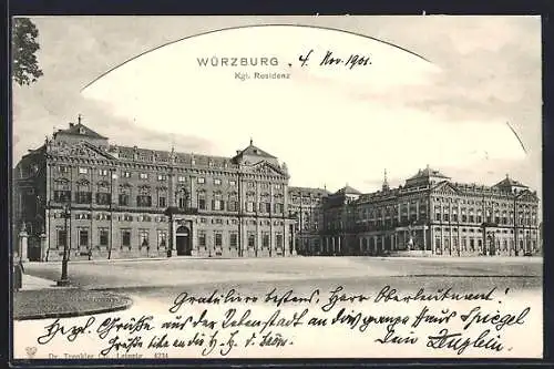 AK Würzburg, Vorderansicht der Kgl. Residenz